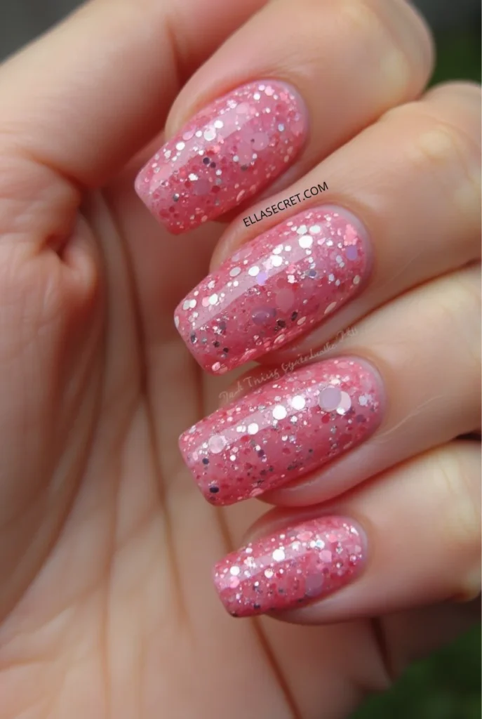 Romantic Valentines Day nails. fully_coated_pink_glitter_nails_